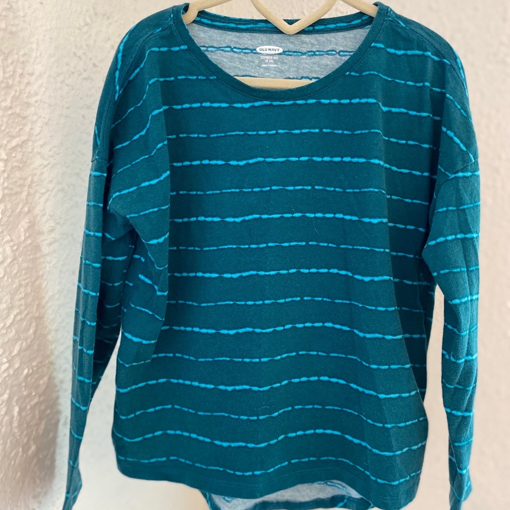 Old Navy girls softest tee, size 8, teal and white stripe